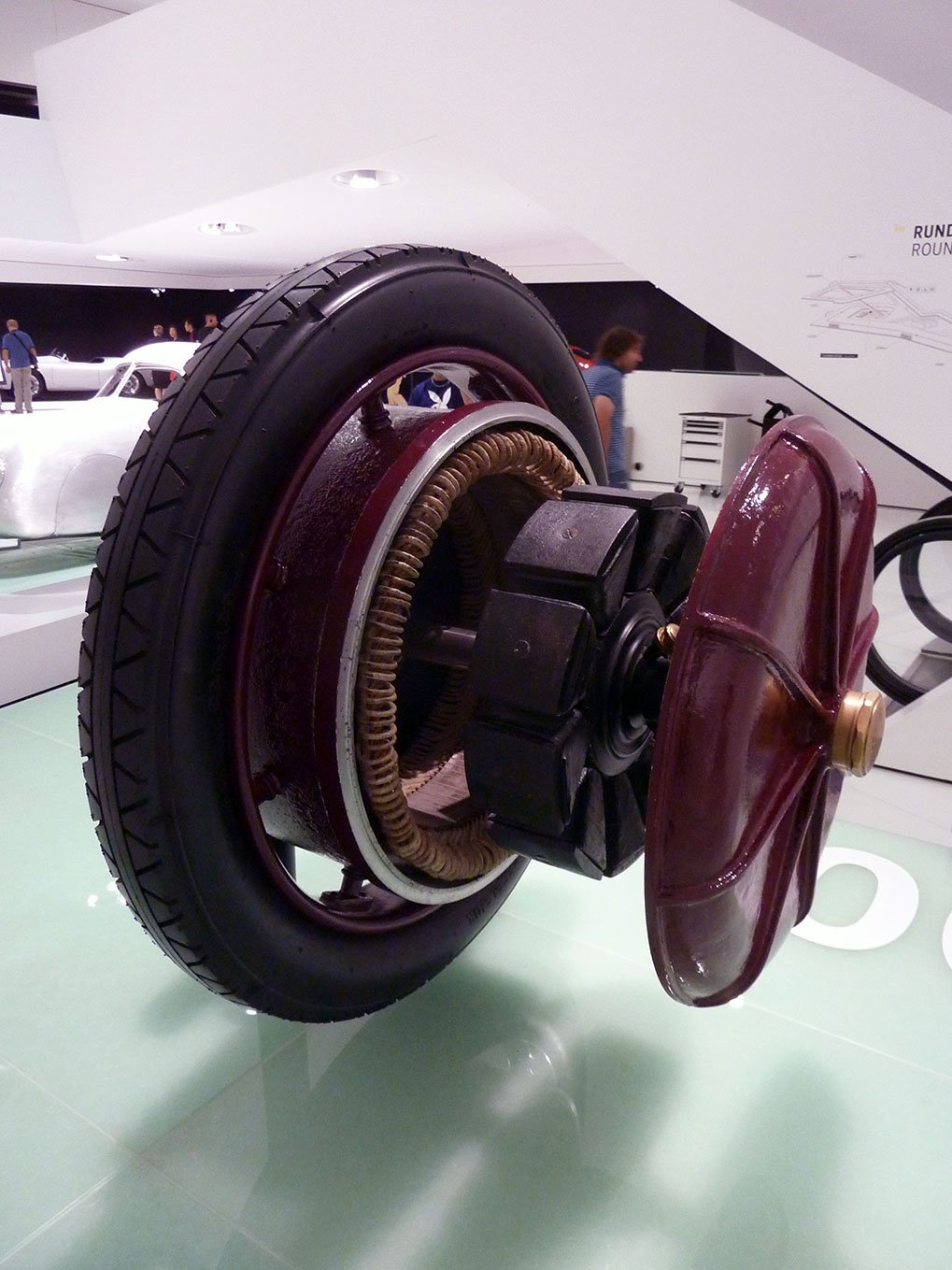 Early hybrid engineering component displayed in the Porsche Museum