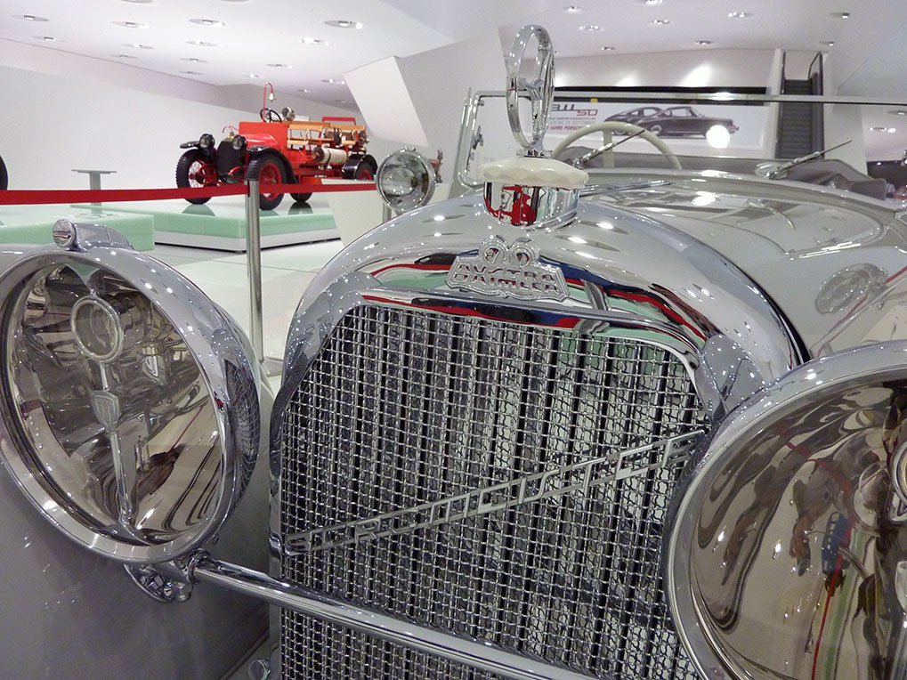Historic Bergmeister display in the Porsche Museum
