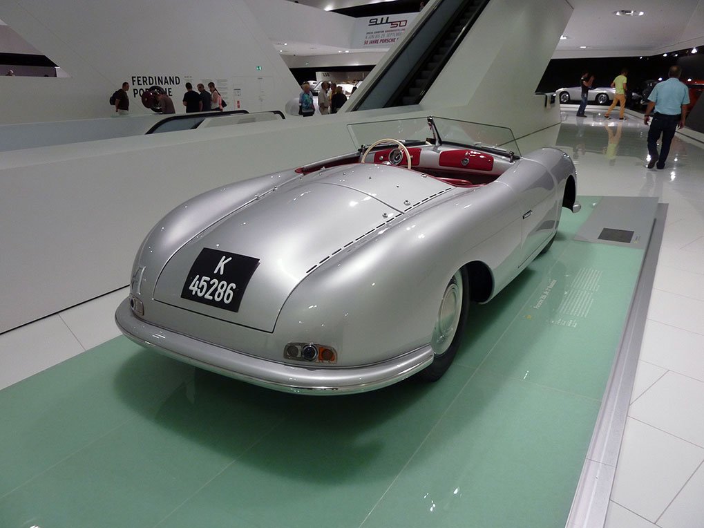 Early Porsche 356 exhibit in the museum