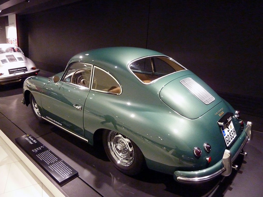 Historic Porsche 356 development display in the museum