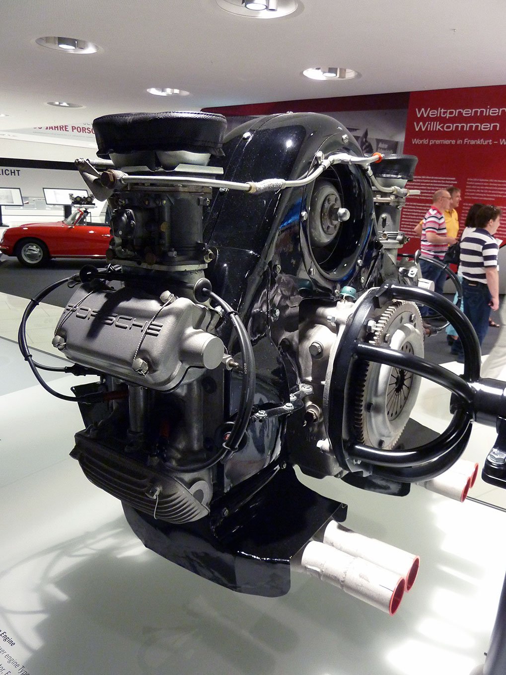Four-cylinder boxer engine displayed in the Porsche Museum