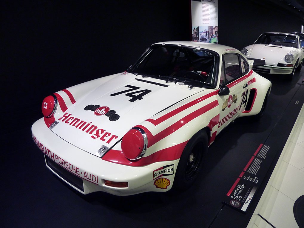 Racing Porsche display detail in Stuttgart museum
