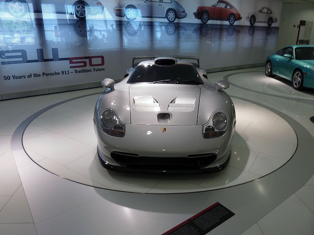 Porsche GT1 road version display detail in the museum