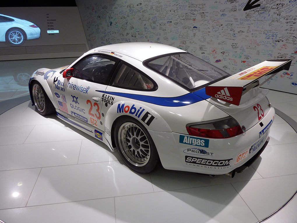 Porsche 996 exhibition detail in Stuttgart museum
