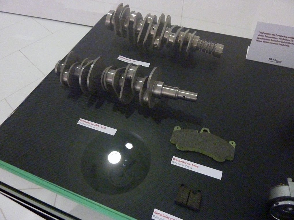 Porsche component evolution stand in the museum