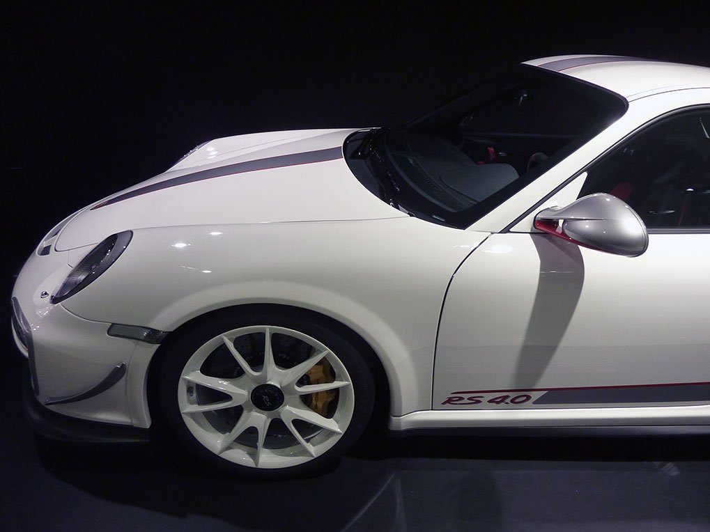 Porsche modern 911 display detail in Stuttgart museum