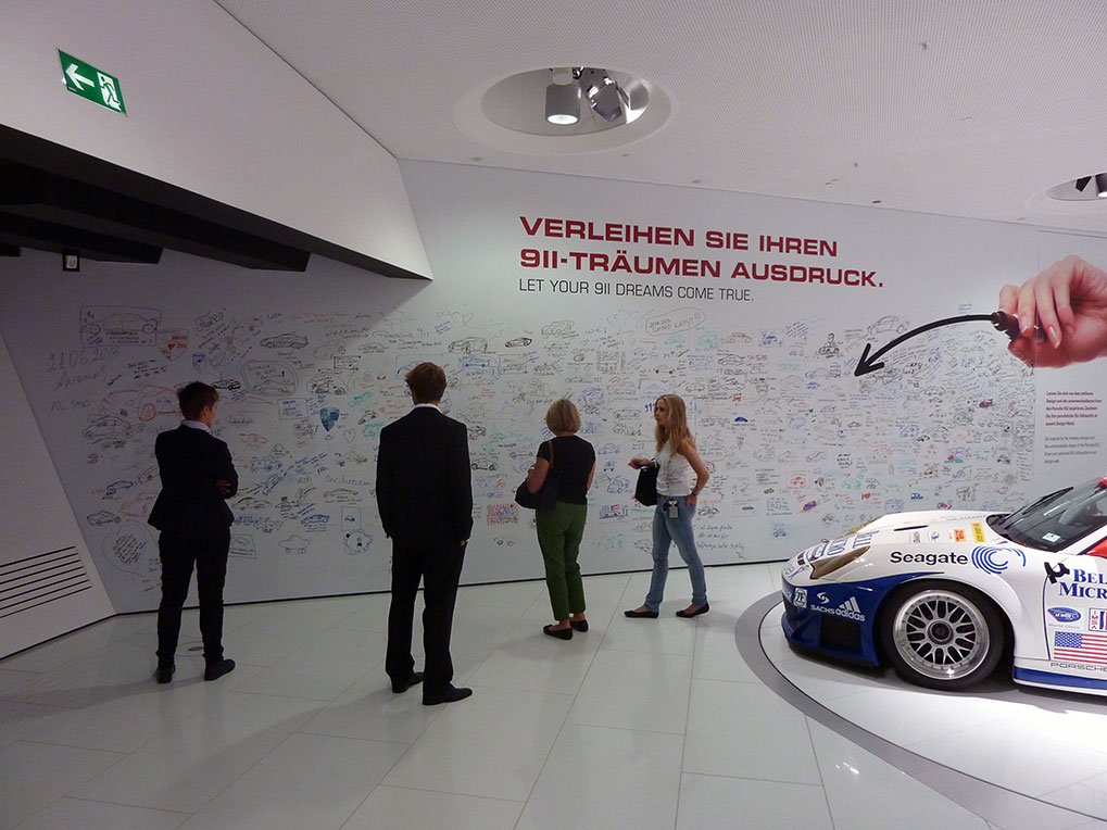 Signature wall detail in the Porsche Museum