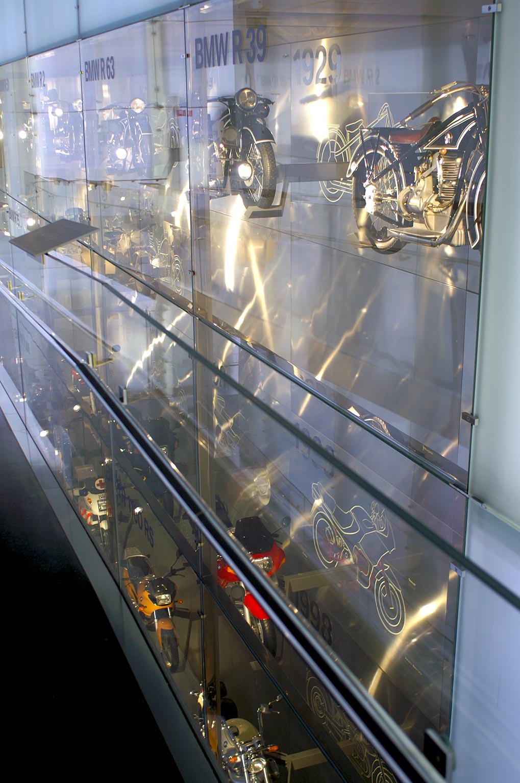 Historic BMW motorcycle exhibit inside the museum