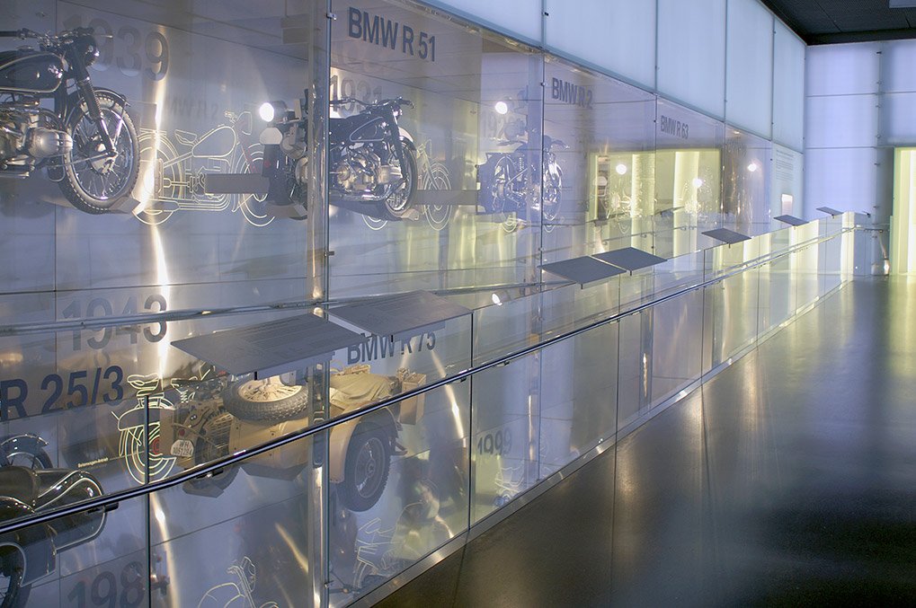 BMW motorcycle wall display at the BMW Museum