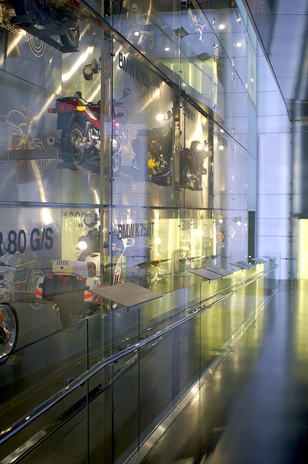 BMW motorcycle wall display from below