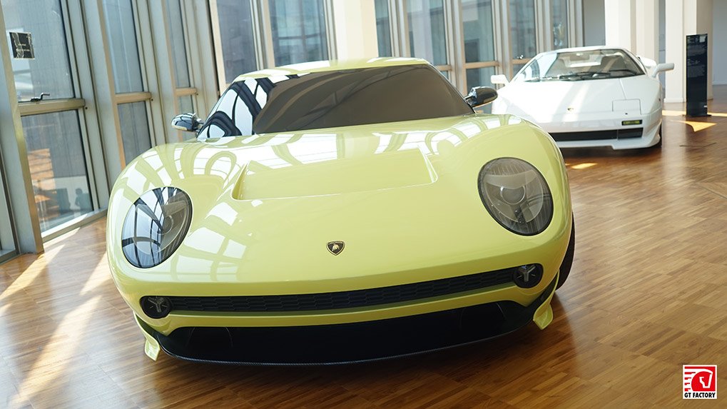 Front view of Lamborghini Miura concept at the museum