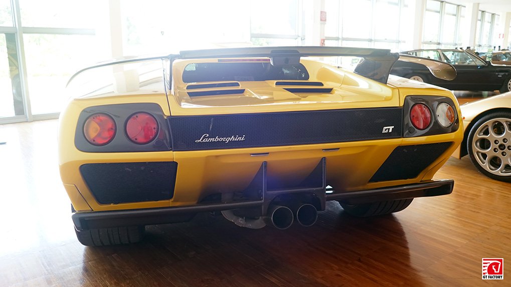 Rear view of Lamborghini Diablo GT at the Lamborghini Museum
