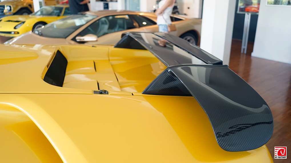 Rear wing detail of Lamborghini Diablo GT at the Lamborghini Museum