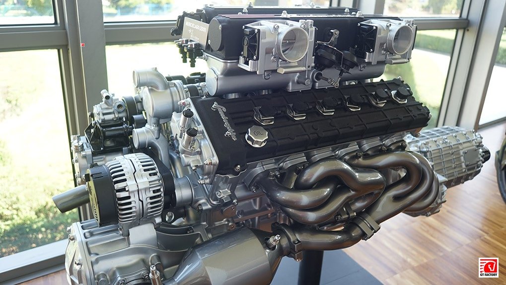 2001 Lamborghini Murcielago engine displayed at the Lamborghini Museum