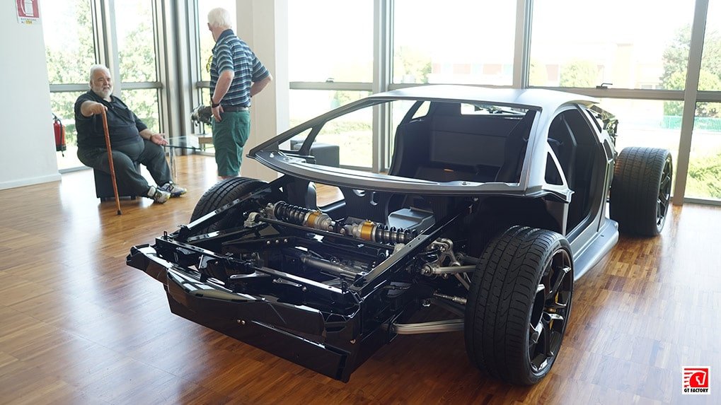 Lamborghini Aventador LP700-4 frame and cockpit display at the Lamborghini Museum