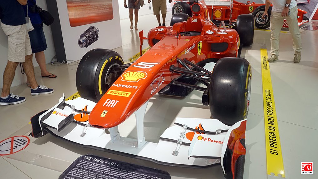 Modern Ferrari Formula 1 car on display in Maranello