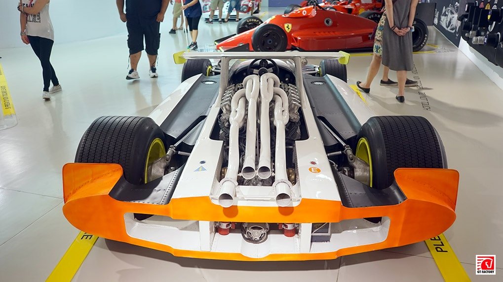 Close-up of Ferrari racing car engine and ceramic-coated headers