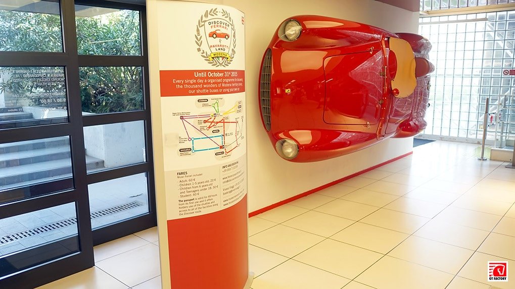 Lobby area before the ticket desks at the Ferrari Museum in Maranello