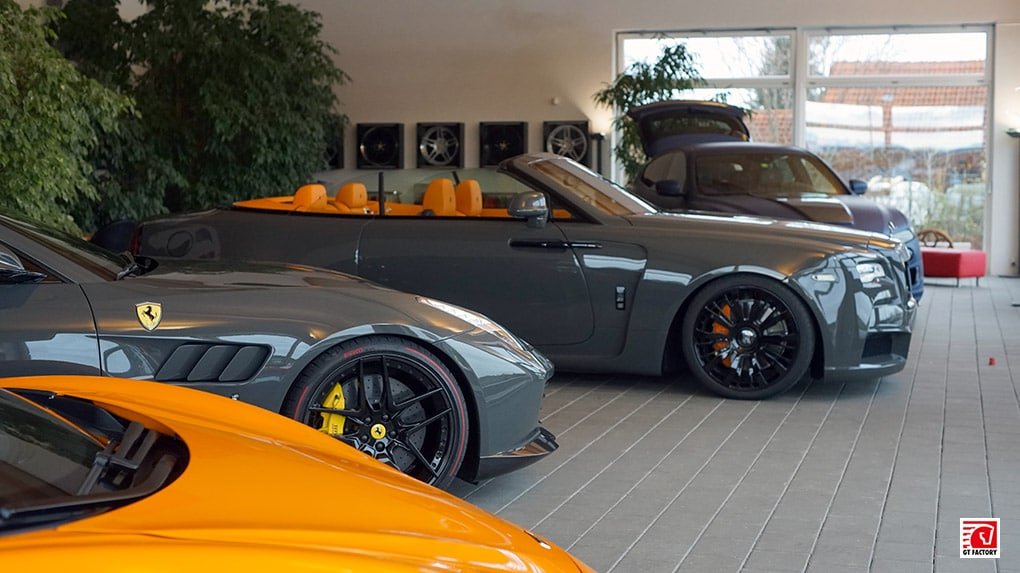 Main Novitec showroom in Stetten with Rolls-Royce Dawn Overdose and Ferrari GTC4 Lusso V12