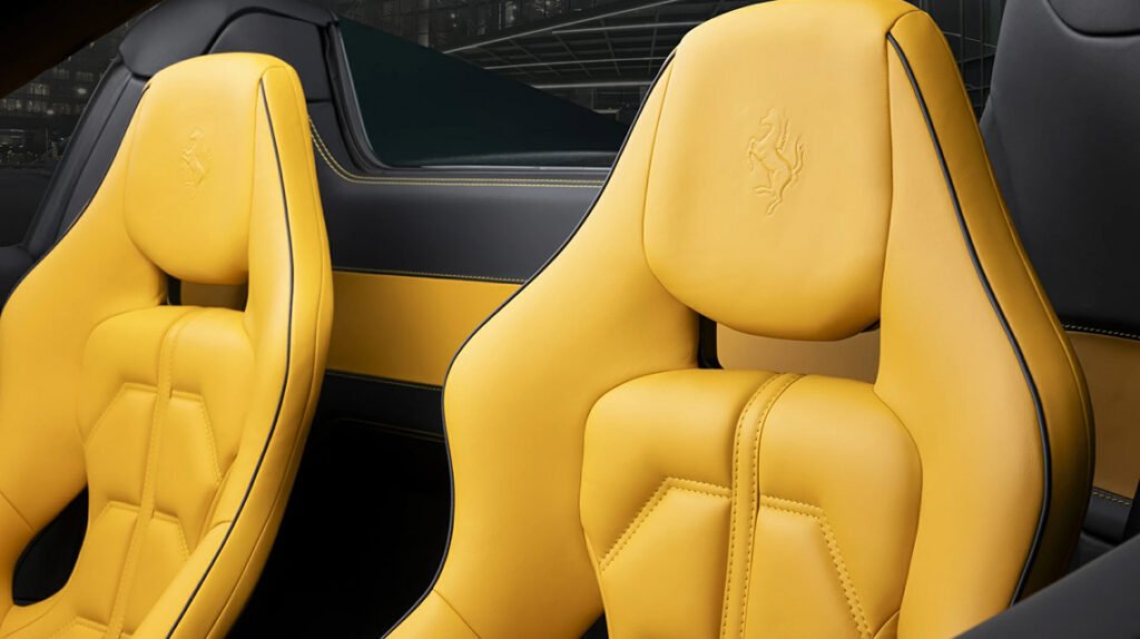 Custom yellow leather seat upholstery for Ferrari 458 Spider