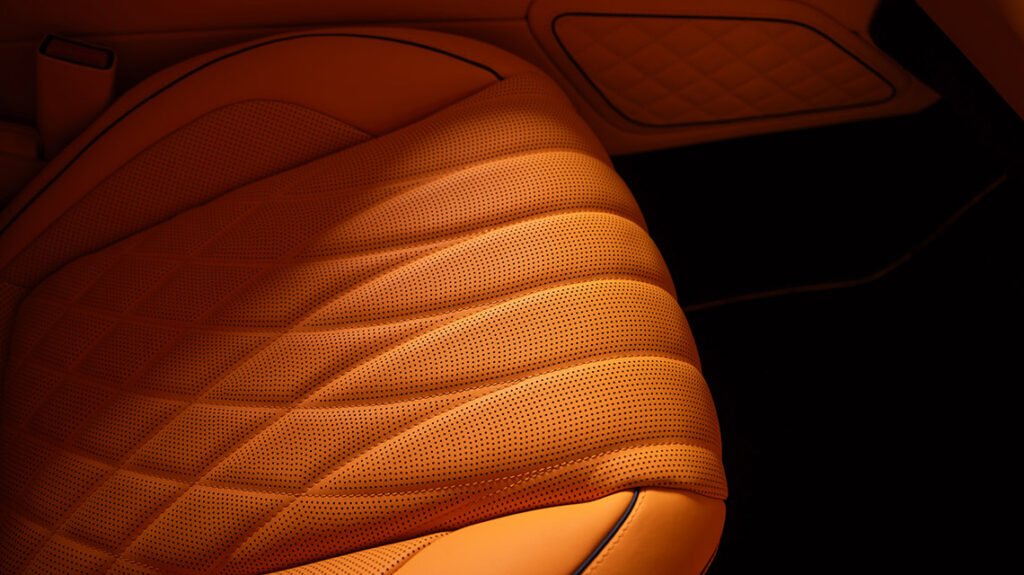 Mercedes-Benz G63 custom seat upholstery with Lava Orange leather stitching