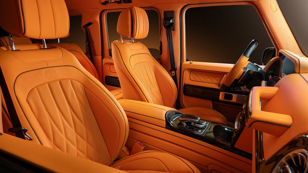 Mercedes-Benz G63 custom cabin with Lava Orange leather seats and carbon trim