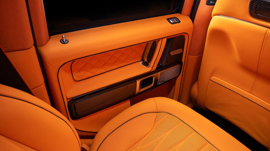 Mercedes-Benz G63 rear door panel with bespoke Lava Orange leather