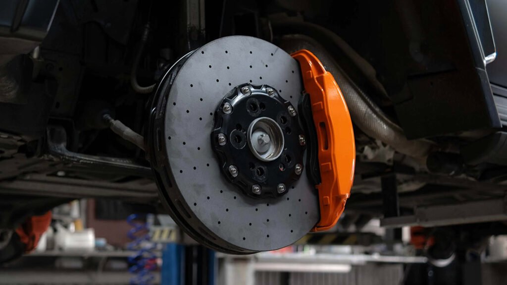 Mercedes-Benz G63 front carbon ceramic brake upgrade with orange caliper