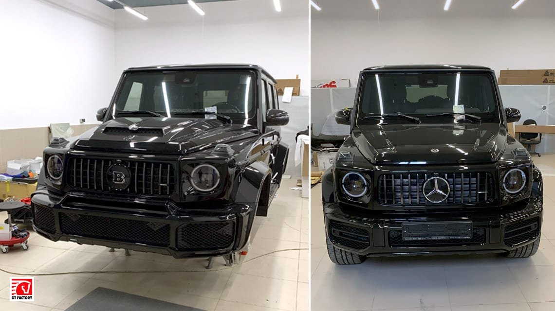 Mercedes-Benz G63AMG W464 до и после установки кита BRABUS WIDESTAR