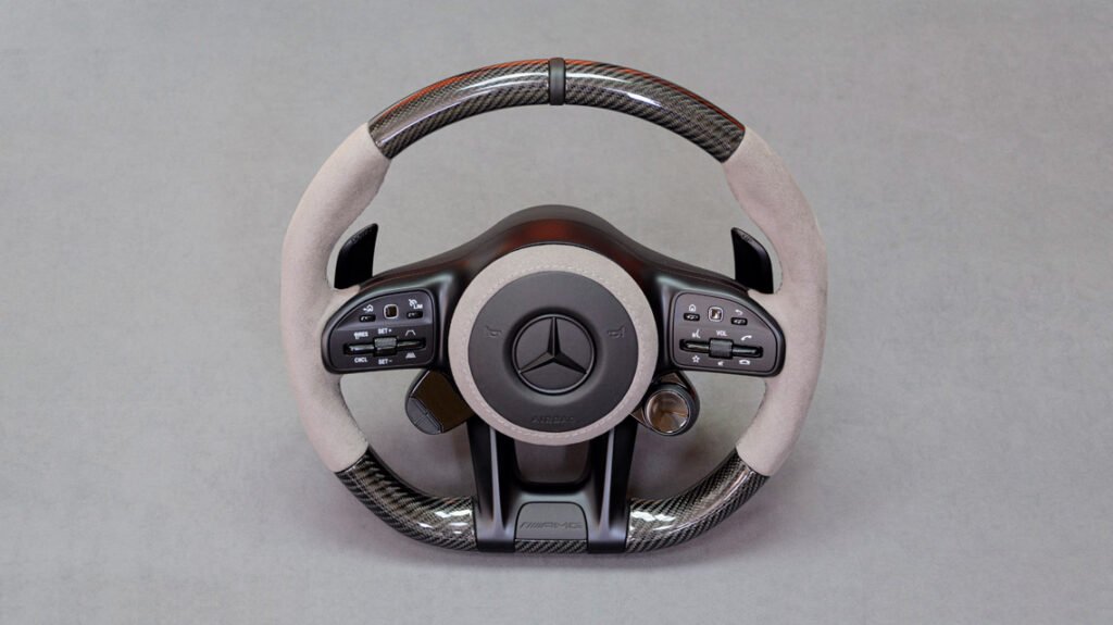 Mercedes-AMG G63 bespoke steering wheel with grey Alcantara and carbon fiber